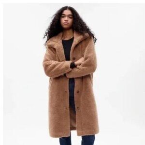 GAP Long Sherpa Coat in Nut Brown